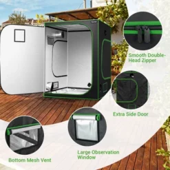 Costway 5x5 Grow Tent, 60''x60''x80'' High Reflective Mylar W/Observation Window GrayBlack -Outdoor Deals Garden Store GUEST d0fb3d07 1232 46ac a3d6 c25eec722b48