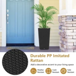 Costway 2PCS Outdoor Wicker Flower Pot 22.5''Tall Planters With Drainage Hole Black/Coffee -Outdoor Deals Garden Store GUEST d105914b e64f 4e95 b725 d0712b7e72af