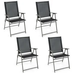 Costway 4pcs Patio Folding Portable Dining Chairs Metal Frame Armrests Garden Outdoor -Outdoor Deals Garden Store GUEST d192588a d7c9 4bb5 8f27 cf68532860b5
