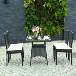 Costway 5PCS Patio Rattan Dining Set Cushioned Chair Table W/Glass Top Garden Furniture 11 Costway 5PCS Patio Rattan Dining Set Cushioned Chair Table W/Glass Top Garden Furniture -Outdoor Deals Garden Store GUEST d19ab457 dbd4 461b 94a8 0340e39b2970
