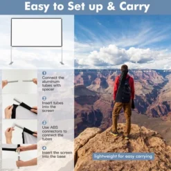 Costway 120'' Projector Screen W/ Stand 16:9 HD 4K Indoor Outdoor Projection Movie Screen -Outdoor Deals Garden Store GUEST d1d31adc f386 4809 9f8b e5a5044df511