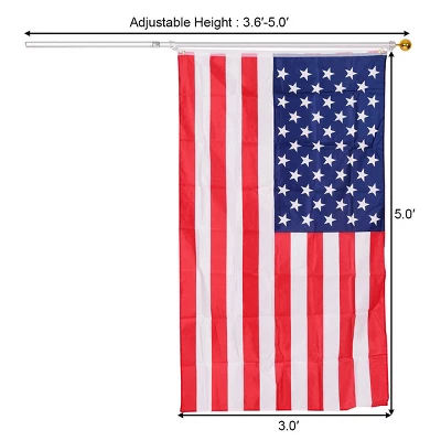 Costway American Flag Kit Wall Mount 5 Ft Spinning Pole 3'x5' US Flag Gold Ball Aluminum 1 Costway American Flag Kit Wall Mount 5 Ft Spinning Pole 3'x5' US Flag Gold Ball Aluminum