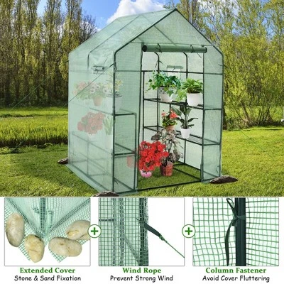 Costway Walk-in Greenhouse 56''x56''x77'' Gardening W/Observation Windows 2 Tier 8 Shelves 5 Costway Walk-in Greenhouse 56''x56''x77'' Gardening W/Observation Windows 2 Tier 8 Shelves - Image 5