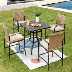Costway 32'' Patio Square Bar Table Metal Cafe Bistro Table Garden Deck Black