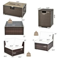 Costway 8PCS Patio Rattan Furniture Set Fire Pit Table Tank Holder Cover Deck Off White/Black/Navy/Red/Turquoise -Outdoor Deals Garden Store GUEST d2673b8c 745b 4f35 a067 27904f144fac