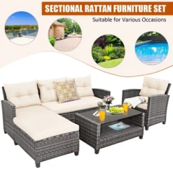 Costway 4PCS Patio Rattan Furniture Set Sofa Ottoman Cushion Garden Deck White/Gray -Outdoor Deals Garden Store GUEST d3950769 8181 4da3 8889 fdb7cfbc7509
