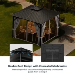 Costway 10' X 10' Patio Double-Top Hardtop Gazebo Galvanized Steel Roof Aluminum Frame -Outdoor Deals Garden Store GUEST d3a601f6 7f80 481d 8535 ffc18f2f77cc