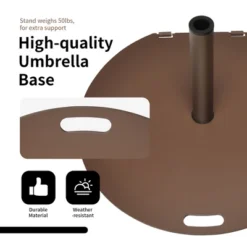 Costway Patio 50LBS Umbrella Base Market Umbrella Stand Wheels Handle Brown -Outdoor Deals Garden Store GUEST d3e81a82 de86 4736 96df 6e8eece57cca