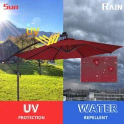 Costway 10' Hanging Solar LED Umbrella Patio Sun Shade Offset Market W/Base Burgundy -Outdoor Deals Garden Store GUEST d406ff4f 286c 4862 a63c adc0cb8b9083
