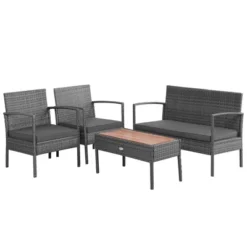 Costway 4PCS Patio Rattan Furniture Set Cushioned Chair Wooden Tabletop Gray -Outdoor Deals Garden Store GUEST d45ff651 dc94 4e2b 9c8b 6c676e3c85a1