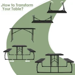 Costway Folding Picnic Table & Bench Set For Camping BBQ W/ Steel Frame White/Balck -Outdoor Deals Garden Store GUEST d48b725c a306 49b8 b6bf 391694b0bc11