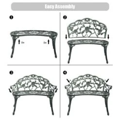 Costway Patio Garden Bench Chair Style Porch Cast Aluminum Outdoor Rose Antique Green -Outdoor Deals Garden Store GUEST d494d853 8162 4d23 9ff5 81cf95ddf2a8