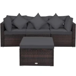 Costway 4PCS Patio Rattan Furniture Set Sofa Ottoman Cushion Garden Deck Grey -Outdoor Deals Garden Store GUEST d4f5b628 d244 4737 a4de 1dbaf309d3ee