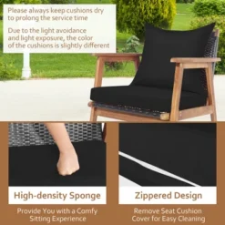 Costway 4PCS Patio Rattan Furniture Set Wooden Cushioned Sofa With Black & Turquoise Cover -Outdoor Deals Garden Store GUEST d5099b3d ca9e 447b bd89 cee3e4de3ae1