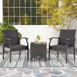 Costway 3 PCS Patio Conversation Set Wicker Chair Tempered Glass Table Cushioned Seat -Outdoor Deals Garden Store GUEST d59ee6bf 8cb0 4947 9cfc 43ed9cdb380c