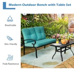Costway 2PCS Patio Loveseat Bench Table Furniture Set Cushioned Chair -Outdoor Deals Garden Store GUEST d5ade6b0 a409 4e5c 8656 1215b4fca5c7