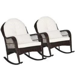 Costway 2PCS Patio Wicker Rocking Chair W/Seat Back Cushions & Lumbar Pillow Balcony