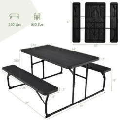 Costway Folding Picnic Table & Bench Set For Camping BBQ W/ Steel Frame White/Balck -Outdoor Deals Garden Store GUEST d657c066 6f1f 4b93 993b de327380ed08