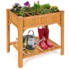 Costway 8 Grids Raised Garden Bed Elevated Planter Box Kit Wood W/Liner & Shelf