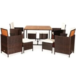 Costway 9PCS Acacia Wood Patio Rattan Dining Set Cushioned Chairs Ottoman -Outdoor Deals Garden Store GUEST d7386c28 d71d 451d 8e72 8176d815f5d1