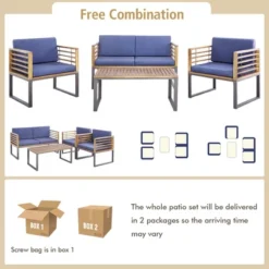Costway 4pcs Patio Acacia Wood Chair Table Loveseat Cushioned Furniture Set Outdoor Navy 14 Costway 4pcs Patio Acacia Wood Chair Table Loveseat Cushioned Furniture Set Outdoor Navy -Outdoor Deals Garden Store GUEST d753f8b6 4f6e 4dad a559 065390e9ca61