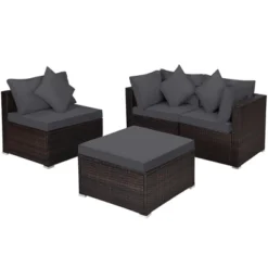 Costway 4PCS Patio Rattan Furniture Set Sofa Ottoman Cushion Garden Deck Grey -Outdoor Deals Garden Store GUEST d7595b8b 1138 4054 b8c2 d8601de94c68