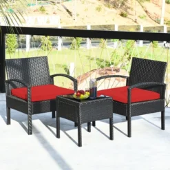 Costway 3PC Patio Rattan Furniture Set Coffee Table Conversation Sofa Cushioned -Outdoor Deals Garden Store GUEST d7e6ed6e 383f 451d ab35 b1f24ae13bd7