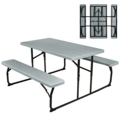 Costway Folding Picnic Table & Bench Set For Camping BBQ W/ Steel Frame White/Balck -Outdoor Deals Garden Store GUEST d83bf888 4088 48aa bc23 16dd3c0b8a6d