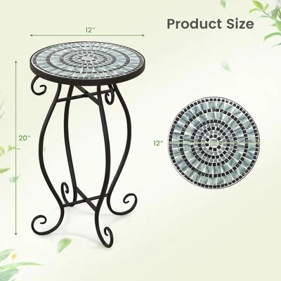 Costway Mosaic Outdoor Round End Table With Weather Resistant Ceramic Tile Tabletop 2 Costway Mosaic Outdoor Round End Table With Weather Resistant Ceramic Tile Tabletop - Image 2