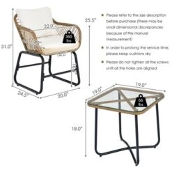 Costway 3PCS Patio Rattan Bistro Set All-Weather Cushioned Chair Table White -Outdoor Deals Garden Store GUEST d9236d00 60a7 4b5a a5be 288ddfe28bb5