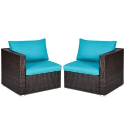 Costway 4PCS Patio Rattan Corner Sofa With Blue Cushion -Outdoor Deals Garden Store GUEST d969ee77 f9b8 4e9e a9a1 23606a8c726a