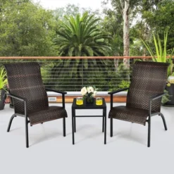 Costway 3 PCS Patio Rattan Bistro Set High Backrest Armrest SideTable Mix GrayMix Brown -Outdoor Deals Garden Store GUEST d9db483a da73 46fd 9e5a d68c264e5966