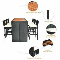 COSTWAY 7 PCS Patio Rattan Wicker Bar Dining Furniture Set Wood Table Top 6 Stools 17 COSTWAY 7 PCS Patio Rattan Wicker Bar Dining Furniture Set Wood Table Top 6 Stools -Outdoor Deals Garden Store GUEST da0621e8 5382 4d5f 910a 8ad55ad33863