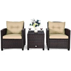Costway 3PCS Patio Rattan Furniture Set Cushioned Conversation Set Sofa -Outdoor Deals Garden Store GUEST da218771 bc88 4293 9515 853c5f80d6ab