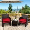 Costway 5PCS Patio Rattan Wicker Furniture Set Sofa Ottoman W/ Cushions Red