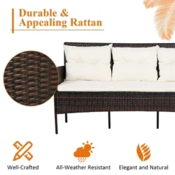 Costway 3PCS Patio Rattan Furniture Set 3-Seat Sofa Cushioned Table Garden TurqouiseGrayWhite -Outdoor Deals Garden Store GUEST daf106fc 7828 42ae 8548 c19f8610069d