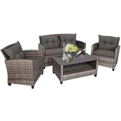 Costway 4PCS/8PCS Patio Rattan Furniture Set Coffee Table Cushioned Sofa Garden Lawn Gray