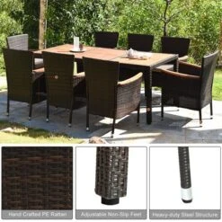 Costway 9PCS Patio Rattan Dining Set 8 Chairs Cushioned Acacia Table Top -Outdoor Deals Garden Store GUEST dbacd5ef de24 4292 af46 18fb1c5cf07a