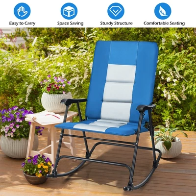 Costway Foldable Rocking Padded Chair Portable Camping Chair With Backrest Armrest RedBlue 3 Costway Foldable Rocking Padded Chair Portable Camping Chair With Backrest Armrest RedBlue - Image 3