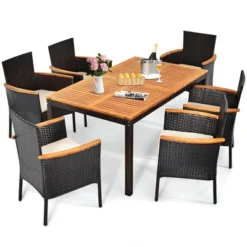 Costway 7PCS Patio Rattan Dining Set Armrest Cushioned Chair Wooden Tabletop -Outdoor Deals Garden Store GUEST dc13075f 56cb 4cd1 b2c5 f2d2919ea9d1