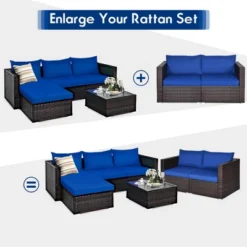 Costway 4PCS Patio Rattan Corner Sofa Sectional Furniture SetBlueBeigeNavy Cushion -Outdoor Deals Garden Store GUEST dc491373 203d 4282 b258 a7dea965f719