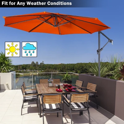 Costway 10 Ft Hanging Umbrella Patio Sun Shade Offset Outdoor Market Cross Base Orange 5 Costway 10 Ft Hanging Umbrella Patio Sun Shade Offset Outdoor Market Cross Base Orange - Image 5