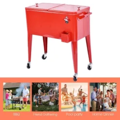 Costway Red Outdoor Patio 80 Quart Cooler Cart Ice Beer Beverage Chest Party Portable -Outdoor Deals Garden Store GUEST dd53c3c8 f311 4f39 8eed 053c2f6a6d82