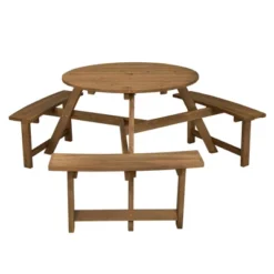 Costway 6-person Round Wooden Picnic Table Outdoor Table W/ Umbrella Hole & Benches -Outdoor Deals Garden Store GUEST dd7d41ce bb1e 4a04 8637 2ae85c4fa74d