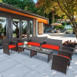 Costway 8PCS Patio Rattan Furniture Set Cushioned Chair Sofa Coffee Table WhiteNavyTurquoiseRed -Outdoor Deals Garden Store GUEST ddc10757 b9a0 4e77 a8cc 08696679acd3