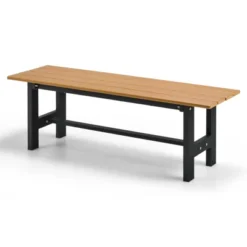 Costway 2PCS Outdoor HDPE Bench With Metal Frame 47'' X 14'' X 16'' For Yard Garden Brown/Black/Gray -Outdoor Deals Garden Store GUEST de1d13f1 3f0b 439a 8d90 cb17742089de