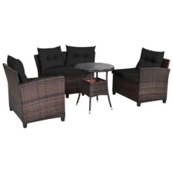 Costway 4PCS Outdoor Patio Rattan Furniture Set Cushioned Sofa Table TurquoiseBlackNavyRed -Outdoor Deals Garden Store GUEST de403fc9 1622 4351 b33c ee4ef6af153b