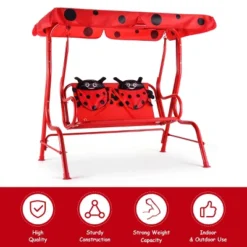 Costway Kids Patio Swing Chair Children Porch Bench Canopy 2 Person Yard Furniture Red -Outdoor Deals Garden Store GUEST de5dc735 64fa 4ba5 aadb d739dd2ca014