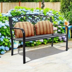 Costway 50'' Patio Park Garden Bench Porch Chair Steel Frame Cast Iron Backrest -Outdoor Deals Garden Store GUEST de73e549 1fb0 4f8c 8b64 15f127706832