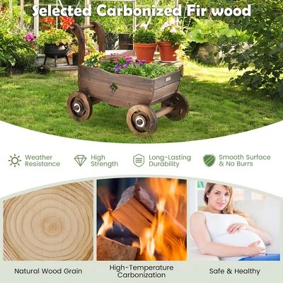 Decorative Wagon Cart Plant Flower Pot Stand Wooden Raised Garden Planter Box 7 Decorative Wagon Cart Plant Flower Pot Stand Wooden Raised Garden Planter Box - Image 7
